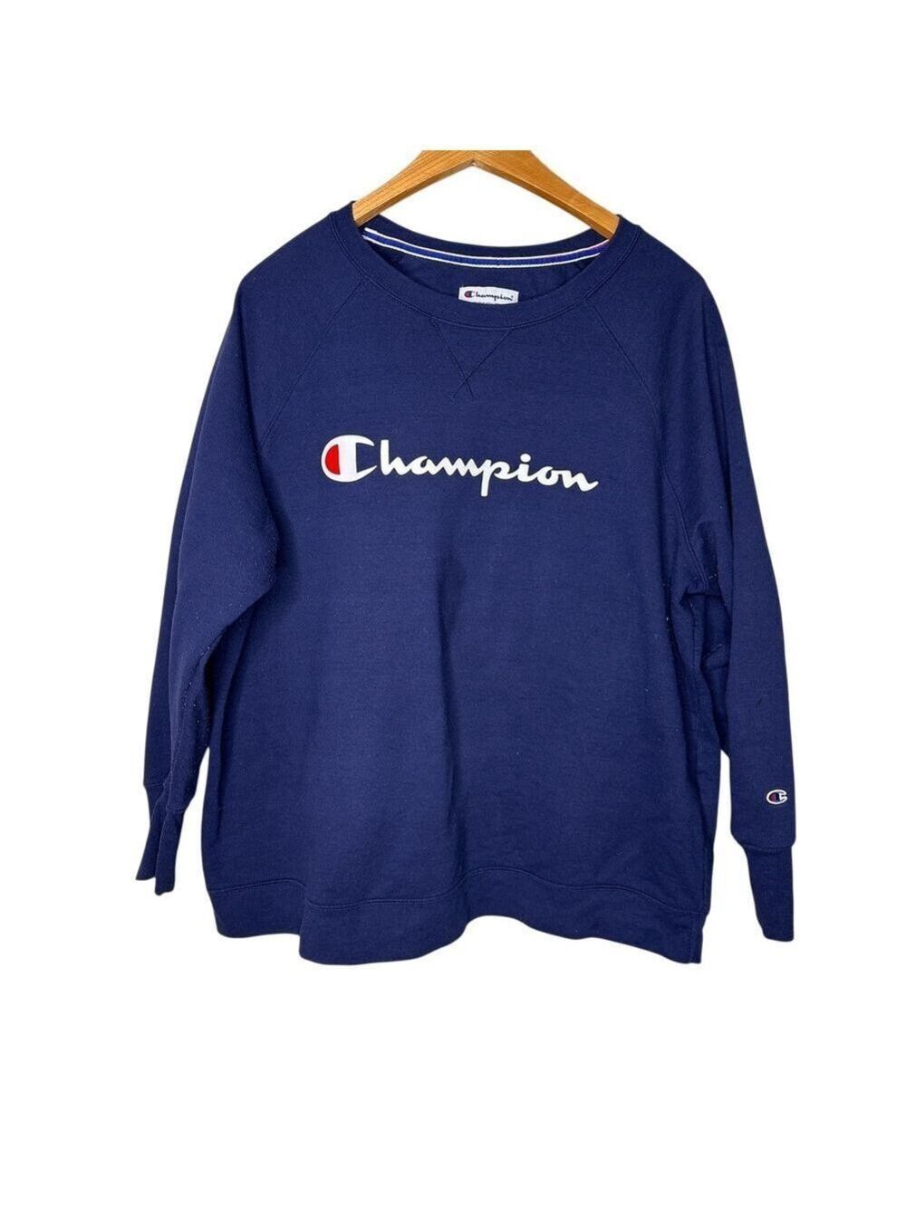 Champion Men's 3XL Navy Crewneck Sweatshirt Logo Pullover Athletic Fleece